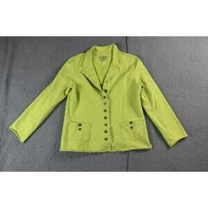 New Neon Buddha Jacket Womens Small Cotton Neon Green 2 Pockets Funky Buttons